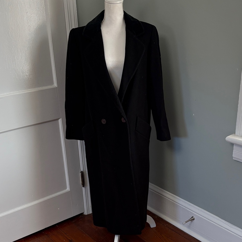Vintage Talbots 100% Wool Elegant Black Women's Long Coat Jacket Size 6